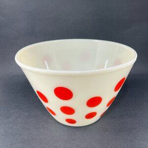 Vtg Fire King Oven Ware Milk Glass Red Polka Dot X Large 9.5 Mixing Nesting Bowl